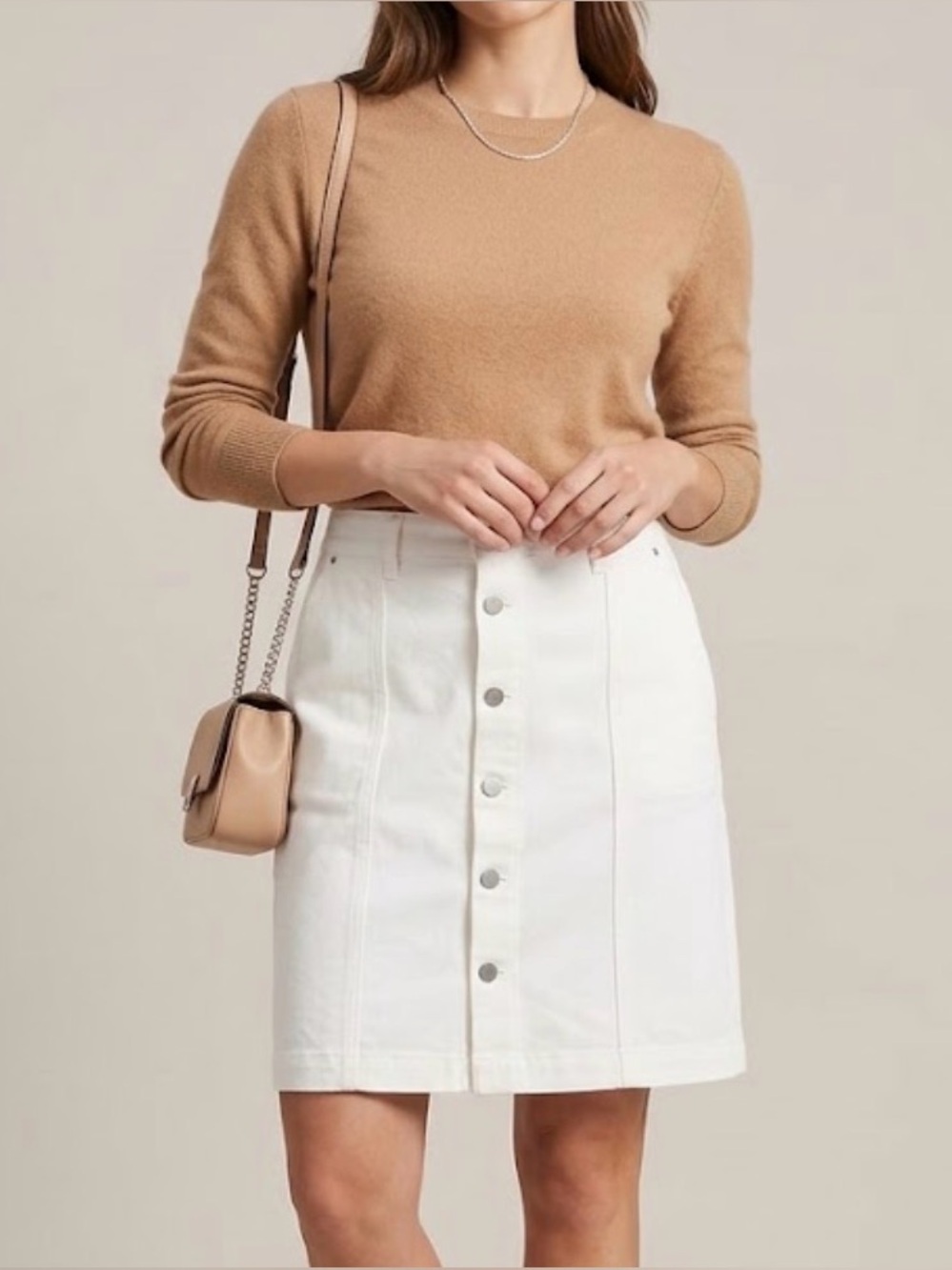Ann Taylor AT Weekend White Denim Button-Front Skirt | Size 10 NWT